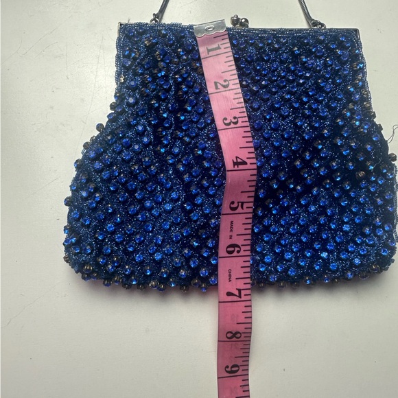 Walborg Vintage Gorgeous Blue Jeweled Silk Satin Liner Kiss Closure Clutch Purse - Picture 13 of 15